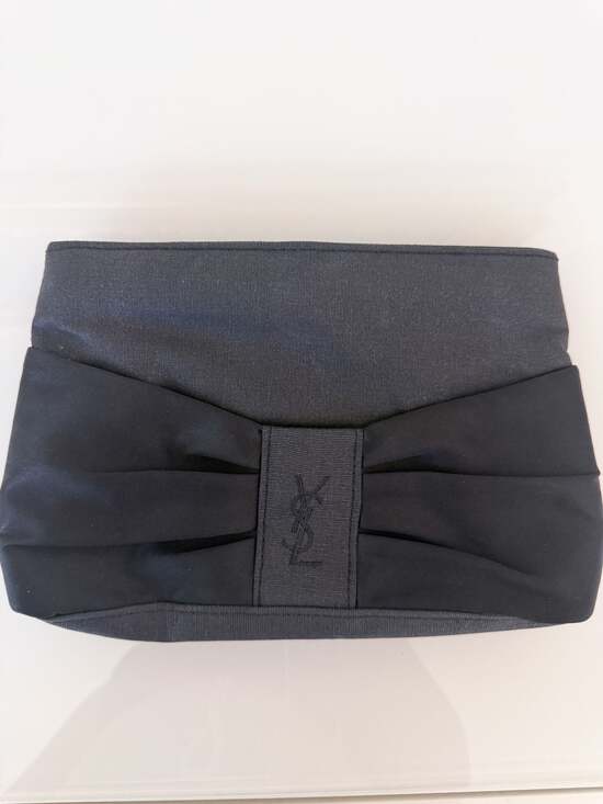 Yves Saint Laurent Handbags - Yves Saint Laurent YSL Black Canvas and Satin Bow Clutch Pouch with Mirror